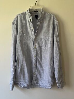 Men's J. Crew Linen Button Down Shirt Slim Fit Medium Blue Stripe